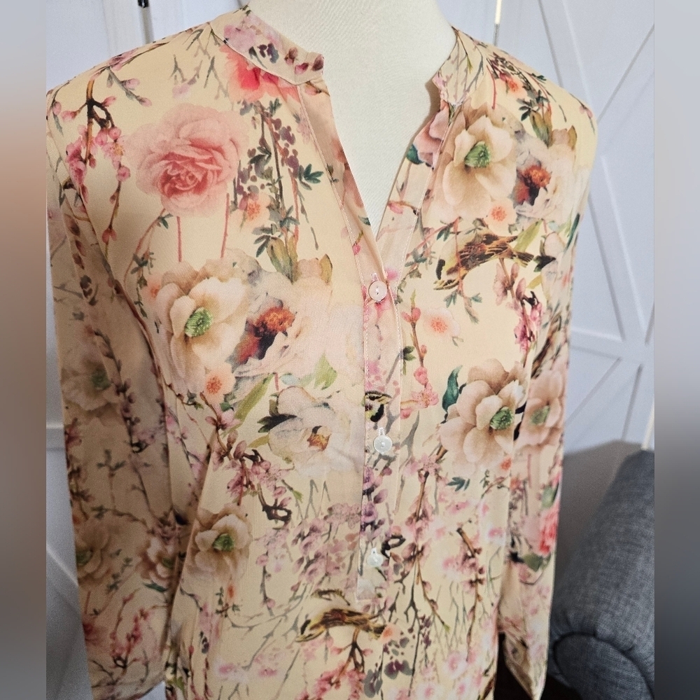 Beulah Long-Sleeve Semi-Sheer Multicolor Botanical Tunic